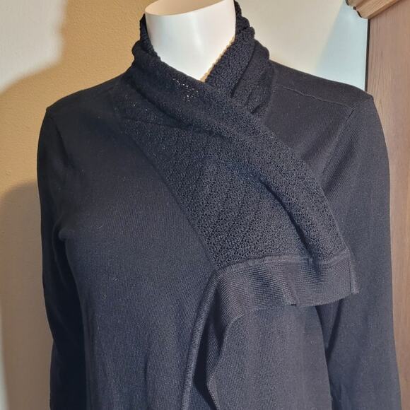 Calvin Klein Black Crochet Waterfall Cardigan Womens L Minimalist Sheer Layer - Picture 5 of 9